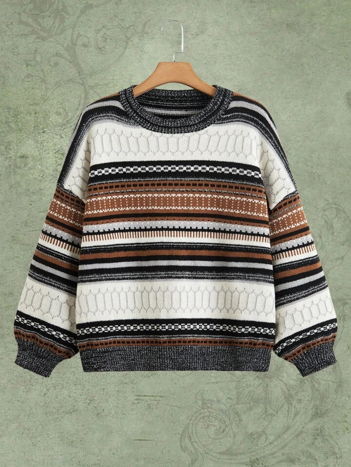 Fairycore Striped Pattern Drop Shoulder Sweater | SHEIN