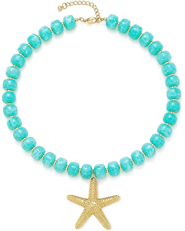 Amazon.com: GLUBU Chunky Beaded Starfish Necklace for Women Colorful Boho Summer Chain Choker Bea... | Amazon (US)