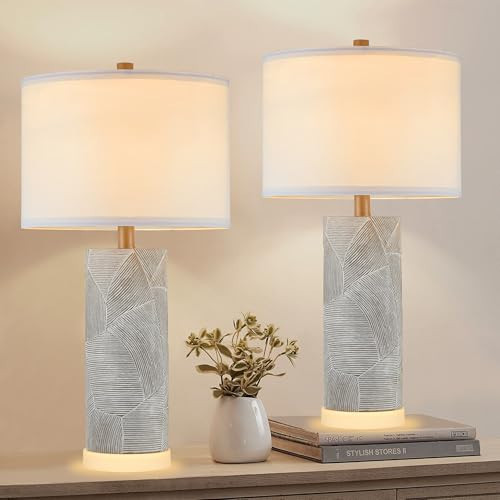 Kyrid 23.25'' Table Lamps for Living Room Set of 2, Distressed Gray Table Lamps with Luminous LED Base, Bedside Table Lamps for Bedroom (Bulbs Included) | Amazon (US)