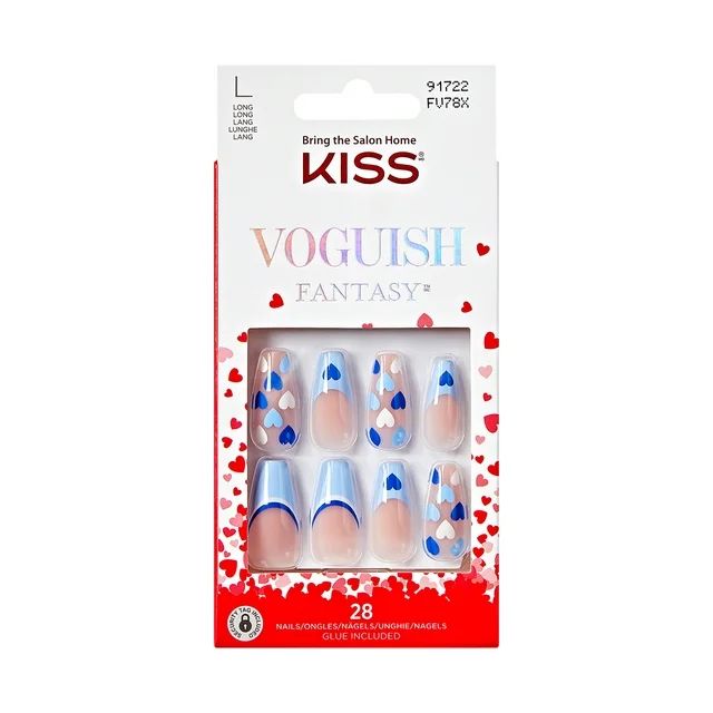 KISS Voguish Fantasy Valentine Press-On Nails, ‘Dinner for 2’, Blue, Long Coffin, 31 Ct. | Walmart (US)