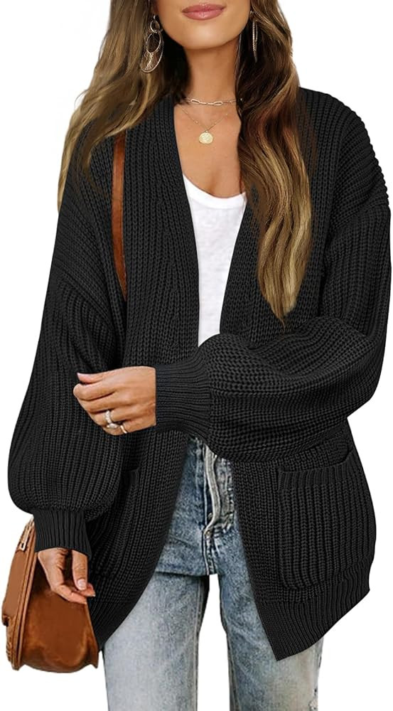 MEROKEETY Women's Chunky Cardigan Sweaters 2025 Lantern Long Sleeve Oversized Knit Outerwear with... | Amazon (US)