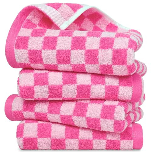 Jacquotha Pink Hand Towels 4 Pack, Cotton Decorative Bathroom Hand Towel & Checkered Kitchen Decor, for Her Women Girls Gifts, 13" x 29" | Amazon (US)