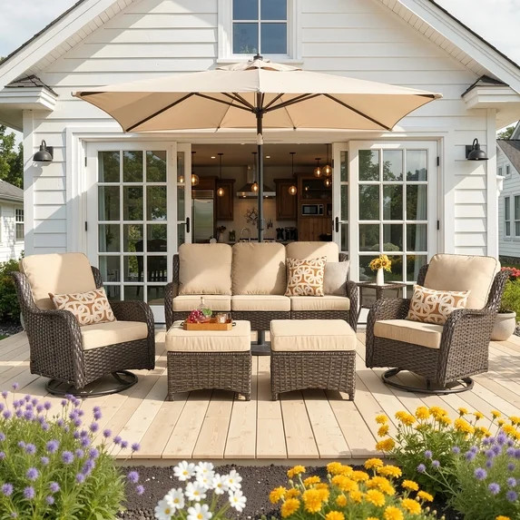 Ovios 6-Piece Patio Furniture Set All-Weather Wicker Outdoor Conversation Set with Sofa Swivel Ch... | Walmart (US)