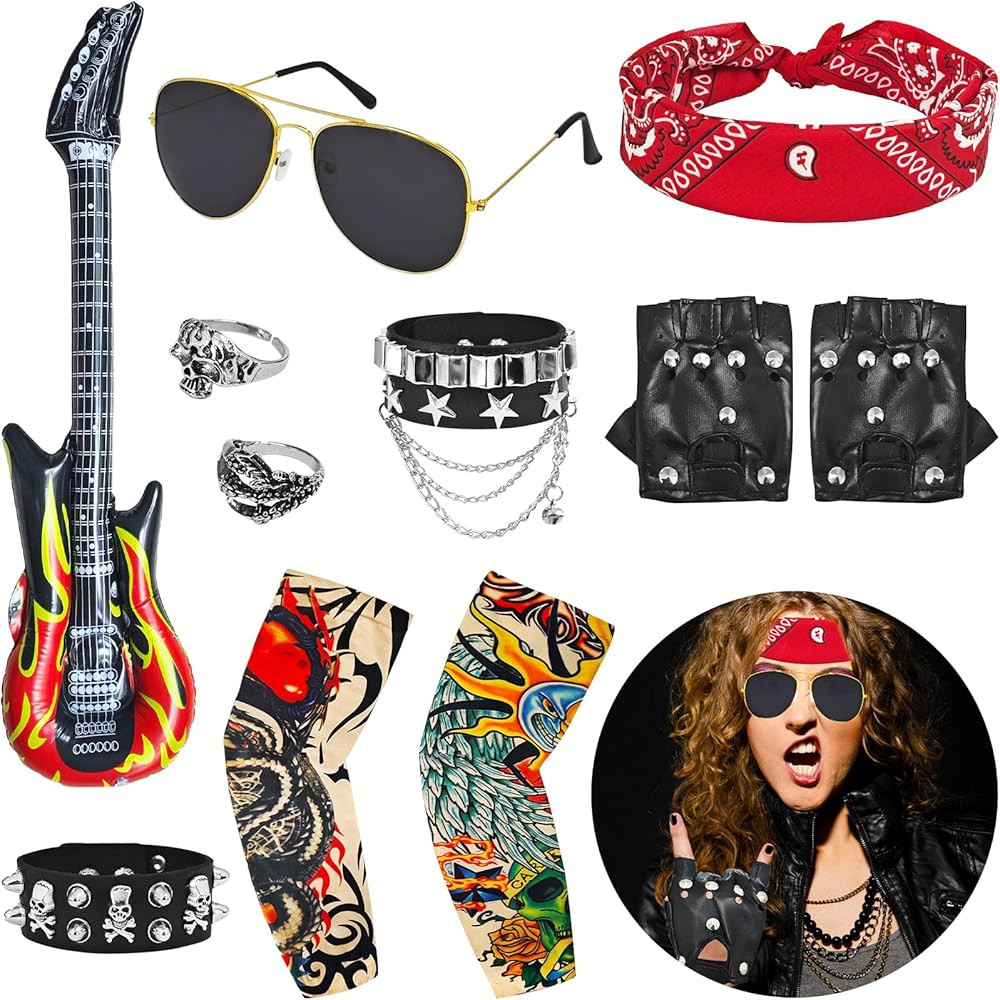 11 Pcs Rockstar Costume,Rock 80s Costumes,Rocker Punk Accessories Costume for Men and Women,Punk ... | Amazon (US)