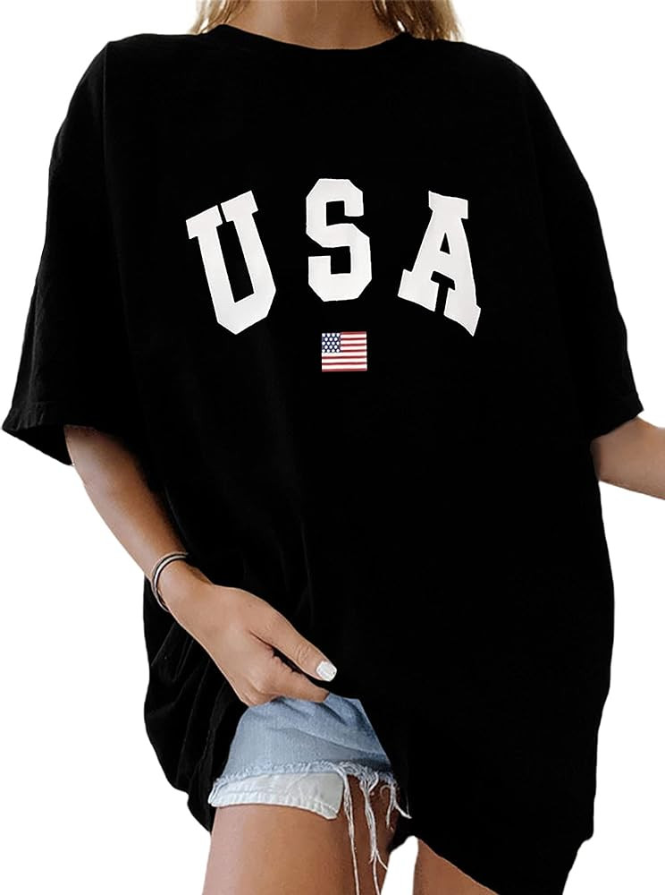 Remidoo Women's Casual Crewneck Short Sleeve Oversized T Shirt Rainbow Graphic Tees | Amazon (US)