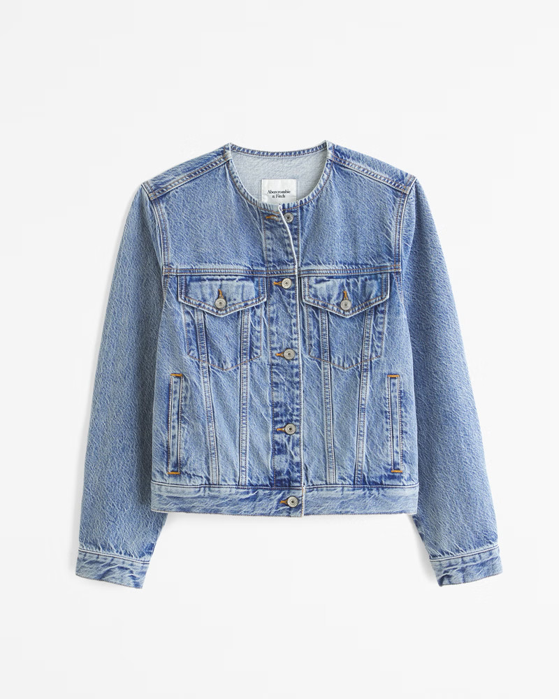Women's Collarless Denim Jacket | Women's New Arrivals | Abercrombie.com | Abercrombie & Fitch (US)