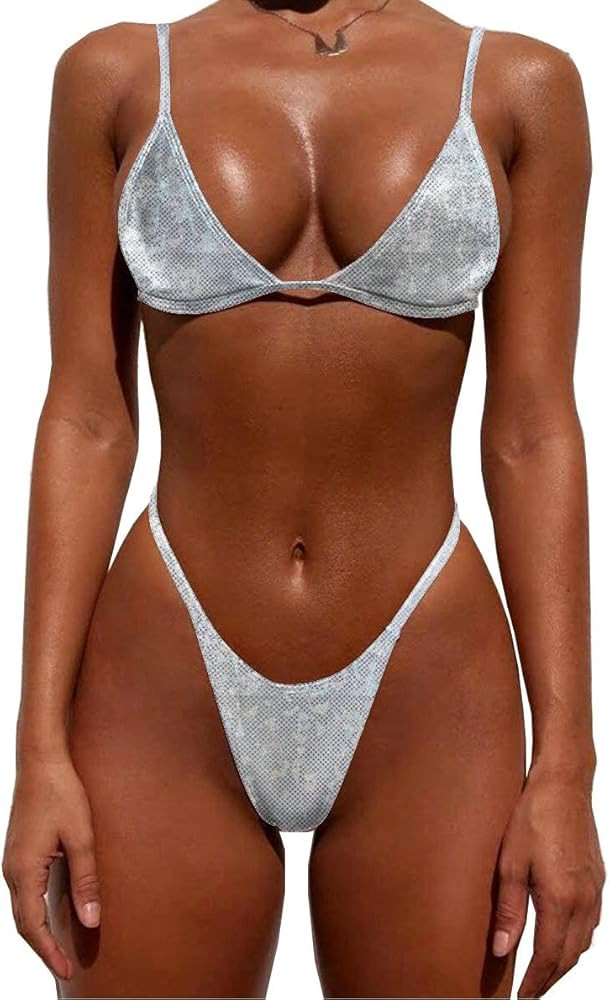 YAUASOPA Women Shiny Bikini Micro Sexy String Two Pieces Swimsuit Female Thong Swimwear | Amazon (US)