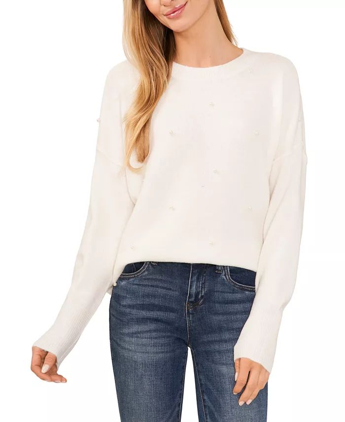 Women's Long-Sleeve Imitation Pearl Embellished Sweater | Macy's