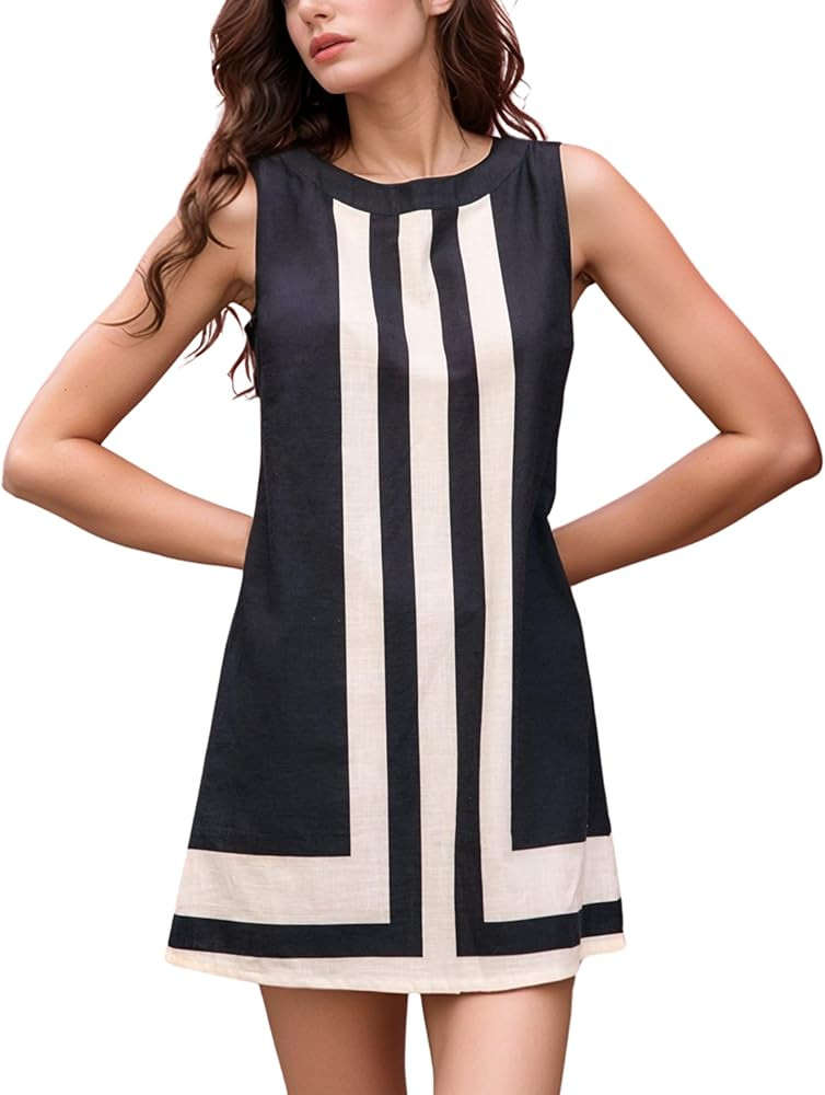 Daacee Women’s Boho Color Block Mini Dress Casual Summer Flowy Sleeveless Striped Dresses Beach... | Amazon (US)