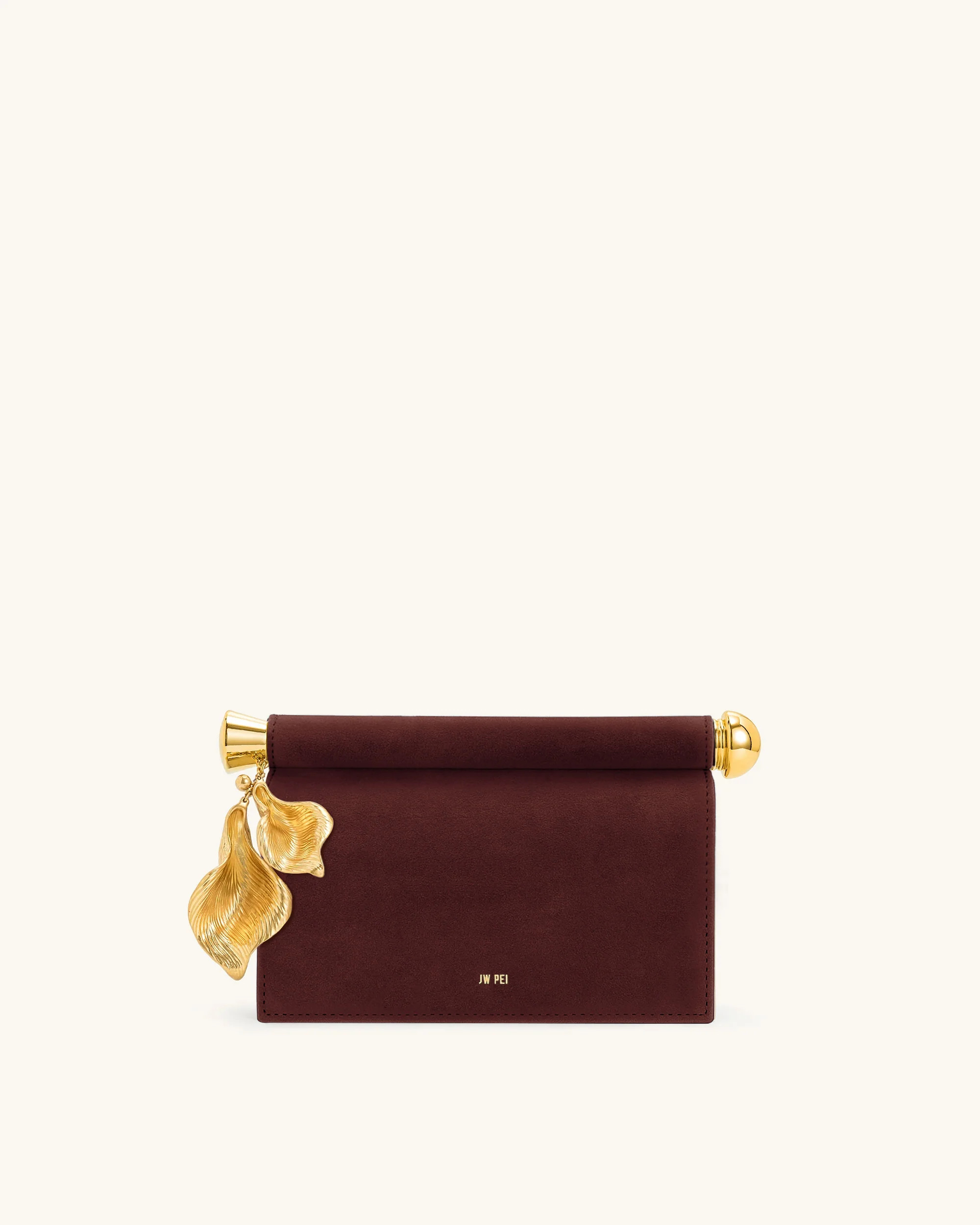 Holly Faux Suede Metal Pendant Embellished Clutch - Reddish Brown | JW PEI US