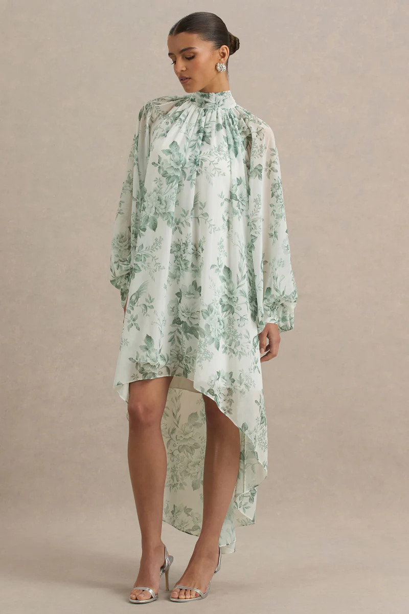 Delphia  Green Floral Print High-Neck Maxi Dress | Club L London