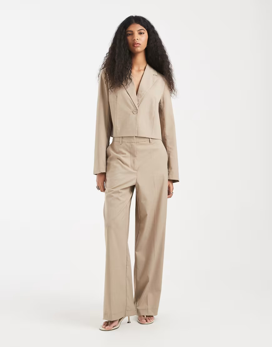 Pieces tailored high waisted wide leg pants in beige - part of a set-Neutral | ASOS (Global)