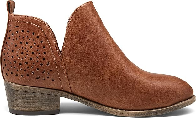 Vepose Women's Ankle Boots Low Heels Chunky Cutout Booties Perforated Western Shoes | Amazon (US)