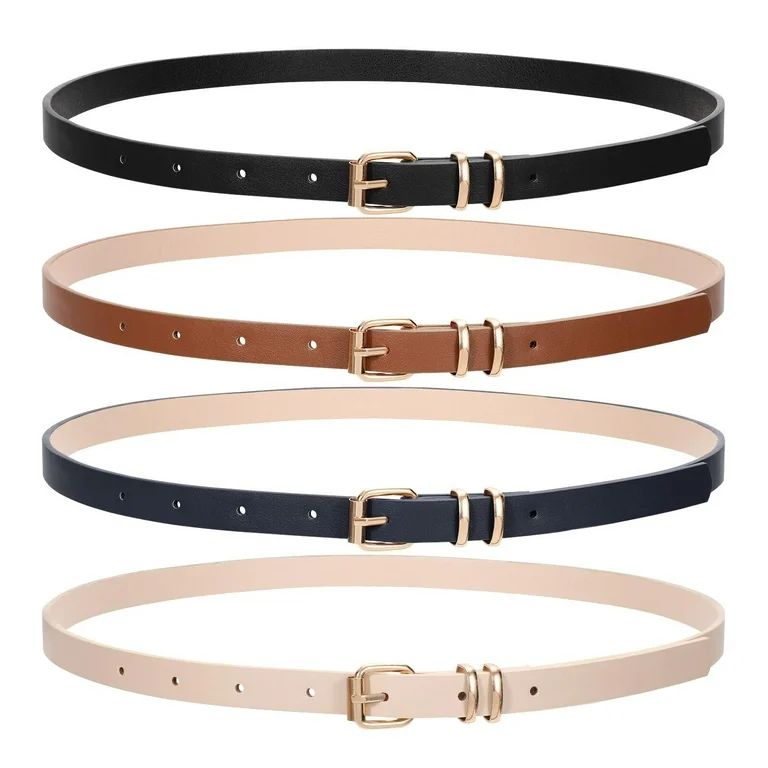 WHIPPY Skinny Women Leather Belts for Dress Skinny Waist Belt for Jeans with Gold Buckle | Walmart (US)