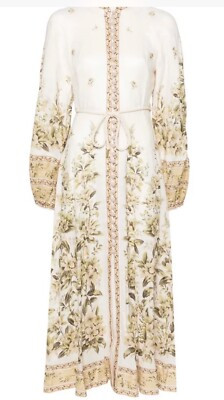Zimmermann Golden Button Midi Dress Sage Toile Floral Size 2  US8 100% Linen | eBay US
