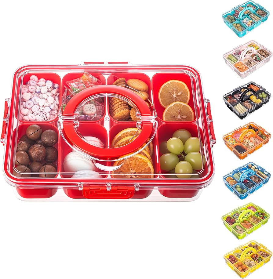 Divided Serving Tray with Lid and Handle - Snackle Box Charcuterie Container for Portable Snack P... | Amazon (US)