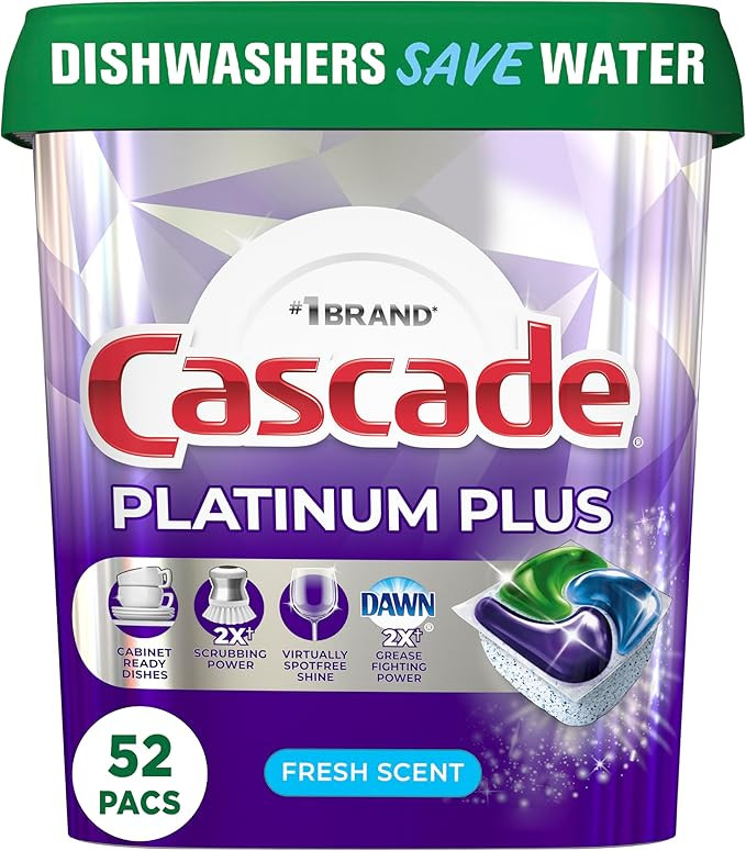 Cascade Platinum Plus Dishwasher Pod, Dish Detergent ActionPacs, Dishwasher Detergent, Fresh, 52 ... | Amazon (US)
