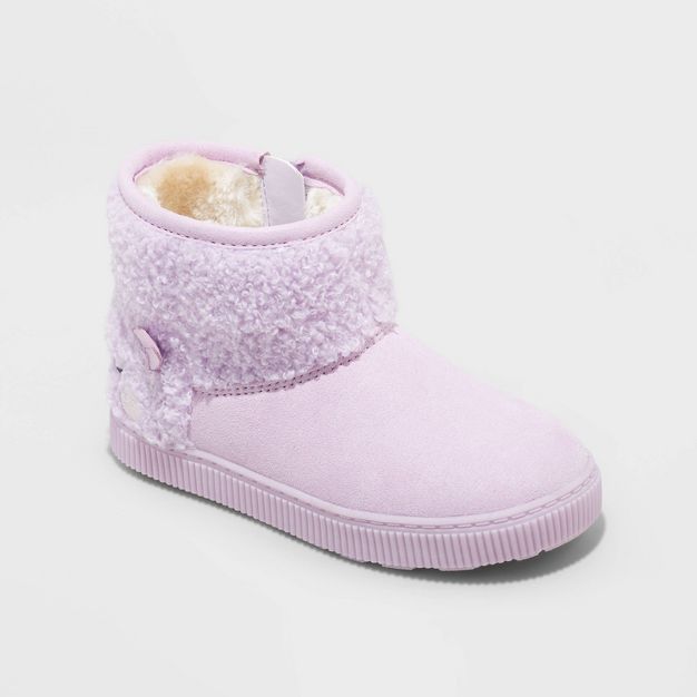 Toddler Girls' Keely Animal Print Zipper Winter Shearling Style Boots - Cat & Jack™ Purple | Target
