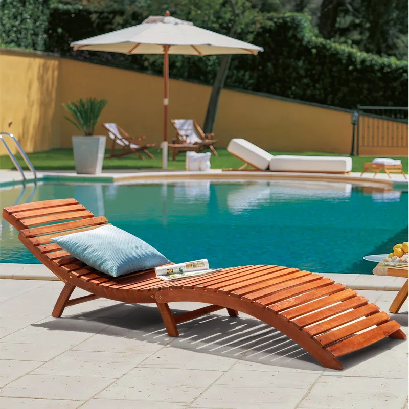 Judner 72" Long Acacia Foldable Single Chaise Lounger | Wayfair North America