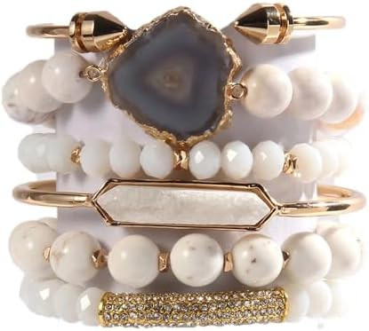 Yomisa 5PCS 6PCS Natural Boho Beaded Bracelets/Bangle for Women Men,Healing Turquoise Jasper Agat... | Amazon (US)