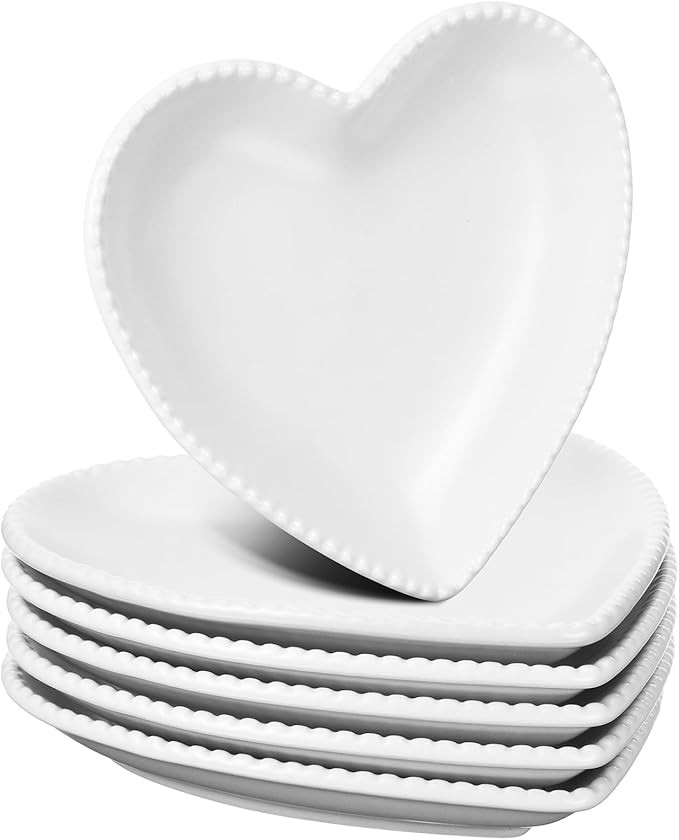 Meanplan Heart Shaped Plates Ceramic Salad Set of 6 Ceramic Graduation Plates Dinner Plate 6.9 In... | Amazon (US)