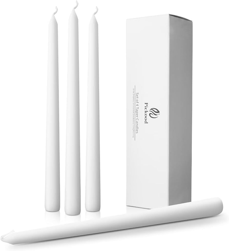 Pickood 10-Inch Tall Dripless Taper Candles Set of 4 - White Tapered Candles, Perfect for Wedding... | Amazon (US)