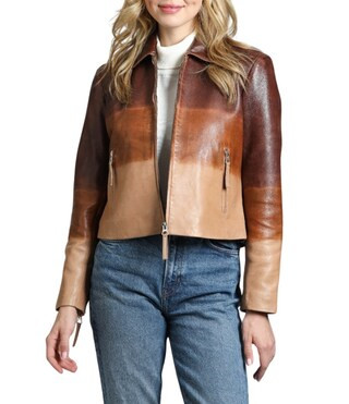 APNY Lamb Leather Ombre Print Spread Collar Long Sleeve Zip Front Jacket | Dillard's | Dillard's