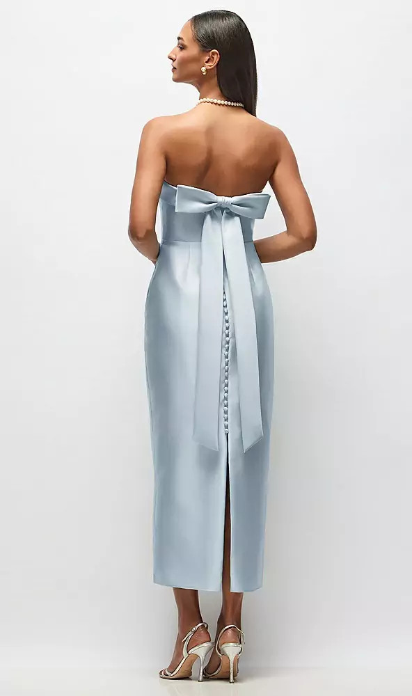 Strapless Cuff Satin Midi Dress with Column Skirt & Back Bow  in Mist | Dessy Group