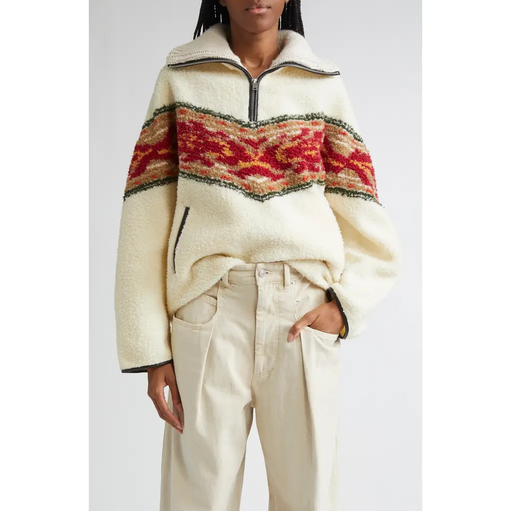 Isabel Marant Étoile Marner Oversize Half Zip Sweater in Ecru at Nordstrom, Size 6 Us | Nordstrom