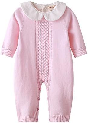 Baby & Little Boy Girl Long Sleeve Peter Pan Collar Knit Sweater Romper Outfit Clothes Twin Baby Clo | Amazon (US)