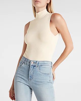 Body Contour Mock Neck Sleeveless Open Back Sweater Thong Bodysuit | Express