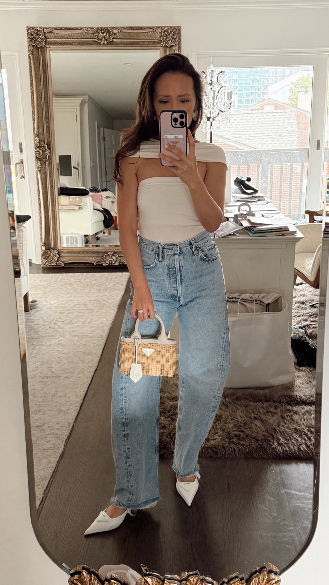 Scarf top, barrel leg jeans, ivory top, Prada wicker bag, Prada pumps

#LTKShoeCrush #LTKPetite #LTKStyleTip