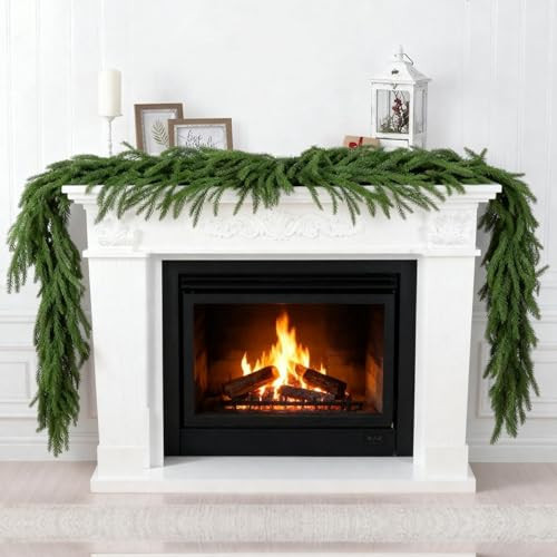 9FT Christmas Garland, Real Touch Norfolk Pine Garland, Green Artificial Greenery Garland for Table, Mantle, Wall, Indoor, Outdoor Christmas Decorations | Amazon (US)