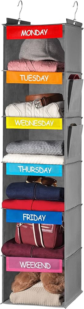 Weekly Clothes Organizer for Kids - 6-Shelf - Hanging Closet Daily Clothing Organization Labeled ... | Amazon (US)