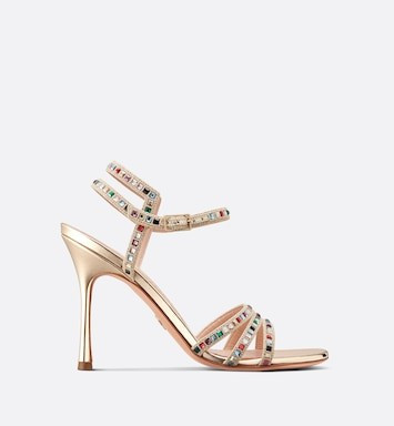 Dior Gem Heeled Sandal Gold-Tone Cotton Embroidered with Metallic Thread and Multicolor Square St... | Dior Beauty (US)