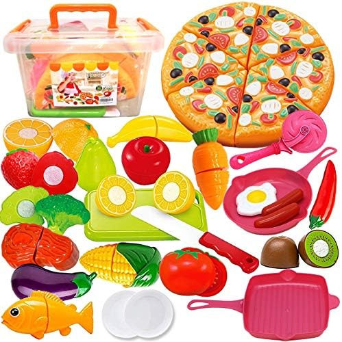 FUNERICA Play Kitchen Cutting Food Toys for Kids - 43-Piece Pretend Cutting Play Food Set with Pl... | Amazon (US)