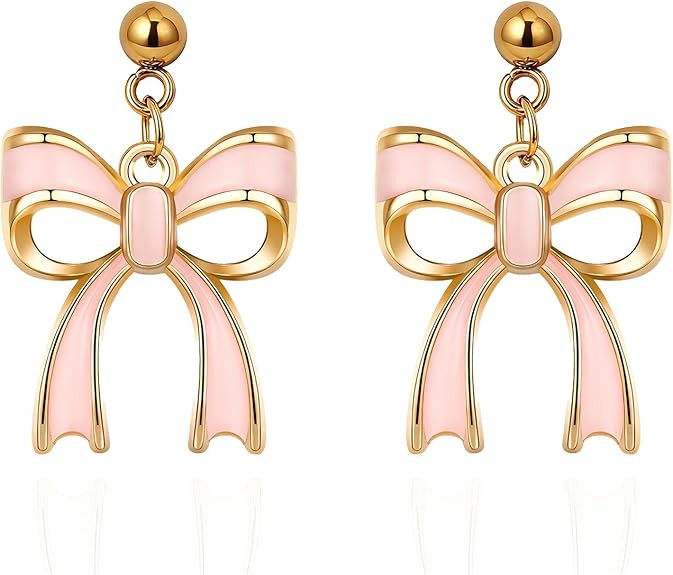 Pink Bow Earrings for Women Bow Jewelry Pink Party Favors Cut Coquette Stuff Gift Ribbon Earrings... | Amazon (US)