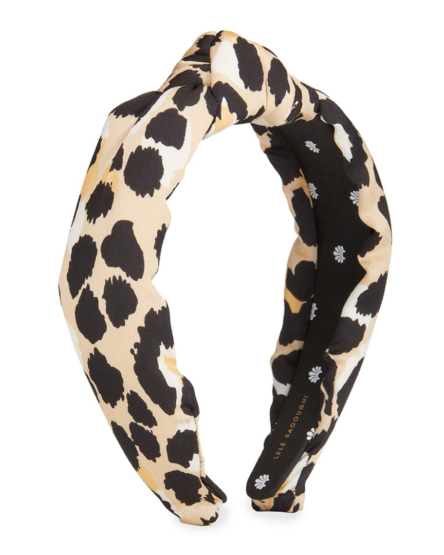Lele Sadoughi Silk-Blend Leopard Print Knotted Headband | Neiman Marcus