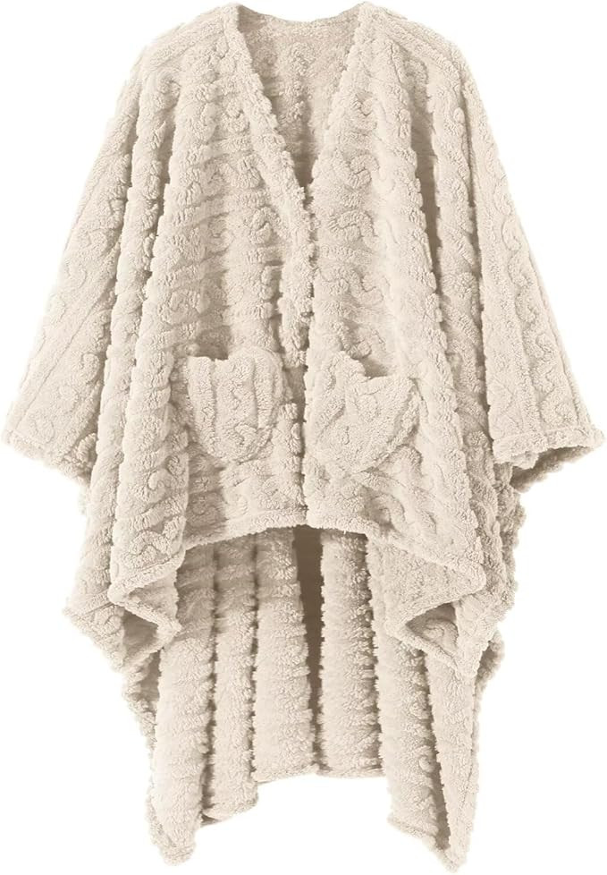 Wearable Blanket Poncho Cape Wrap for Adult, Cozy Sherpa Fleece Pocketed Shawl TV Throw Blankets ... | Amazon (US)