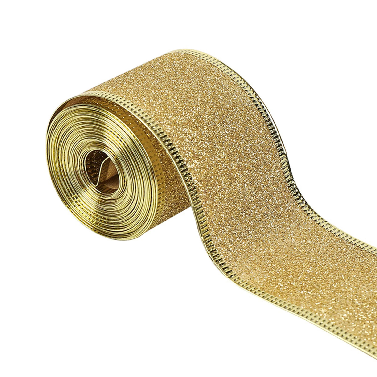 Gold Ribbon for Christmas Tree, Gold Christmas Ribbon Wired Glitter Ribbons Garland, 2 Inch 10.9 ... | Walmart (US)