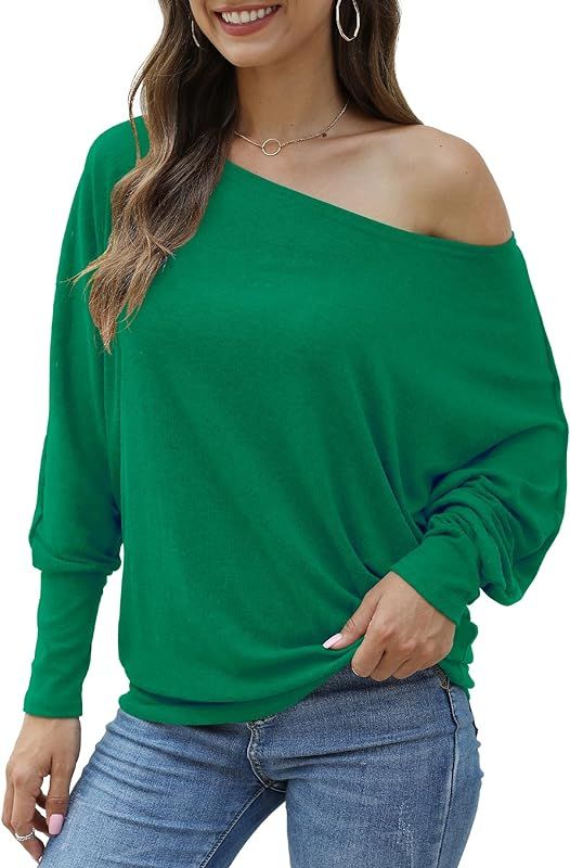 Aifer Women's Off The Shoulder Tops Sexy Long Sleeve Shirts Oversized Fashion Casual Batwing Swea... | Amazon (US)