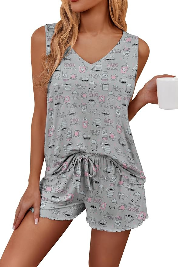 Ekouaer Womens Pajamas Set Soft Comfy Sleeveless Sleepwear Tank and Shorts Pj Set Summer 2 Piece ... | Amazon (US)