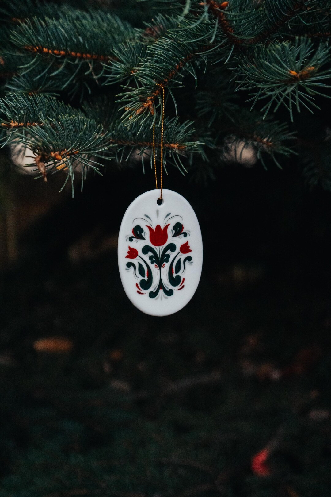4) Ceramic Ornaments, Rosemaling Design, Holiday Decor Set, Scandinavian Folk Art, Christmas Tree... | Etsy (US)