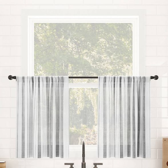 Set of 2 Vintage Striped Anti-Dust Sheer Cafe Curtain Tiers - Clean Window | Target