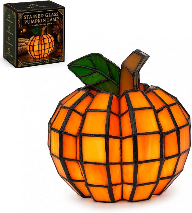 Stained Glass Pumpkin Lamp, Warm Fall Halloween Table Decor (1Pcs) | Amazon (US)
