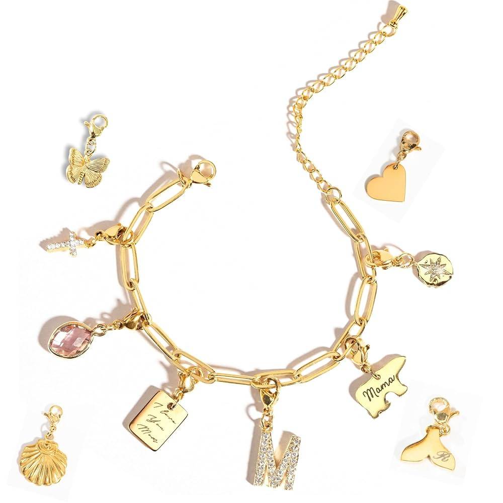 Personalized Engraved Gold Charm Bracelet for Mom, Christmas Gifts for Women, Personalized Gift f... | Amazon (US)