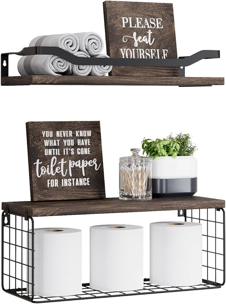 Floating Shelves with 2 Bathroom Wall Décor Sign, Bathroom Decor Sets Bathroom Wall Shelves Over... | Amazon (US)