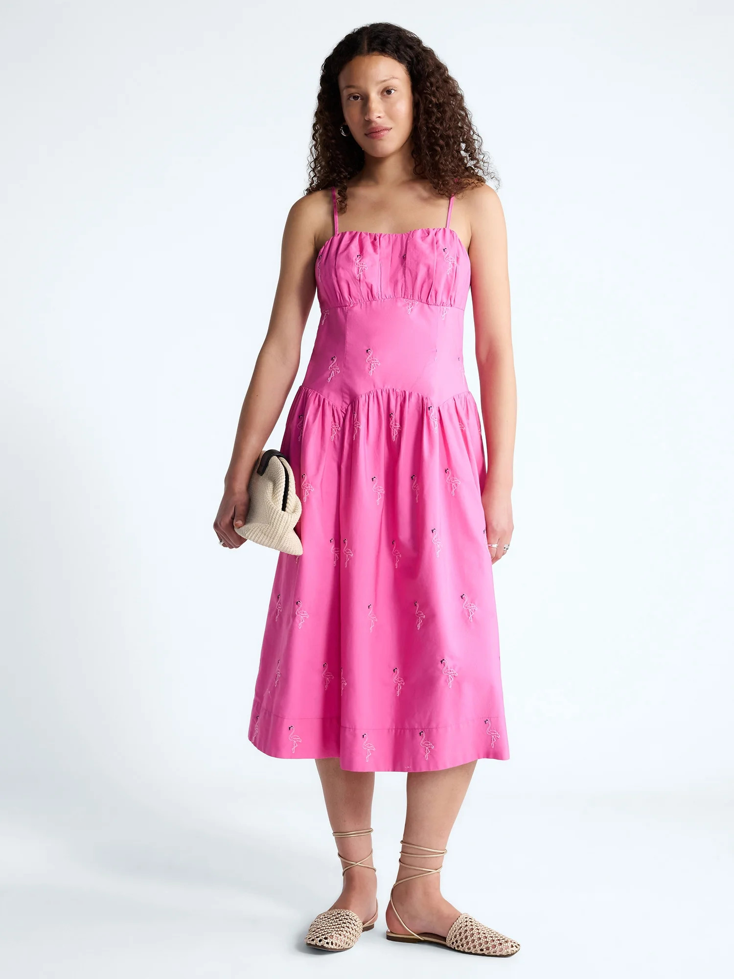 Free Assembly Women's and Women’s Plus Tie Back Cotton Midi Dress with Drop Waist, Sizes XS-4X | Walmart (US)