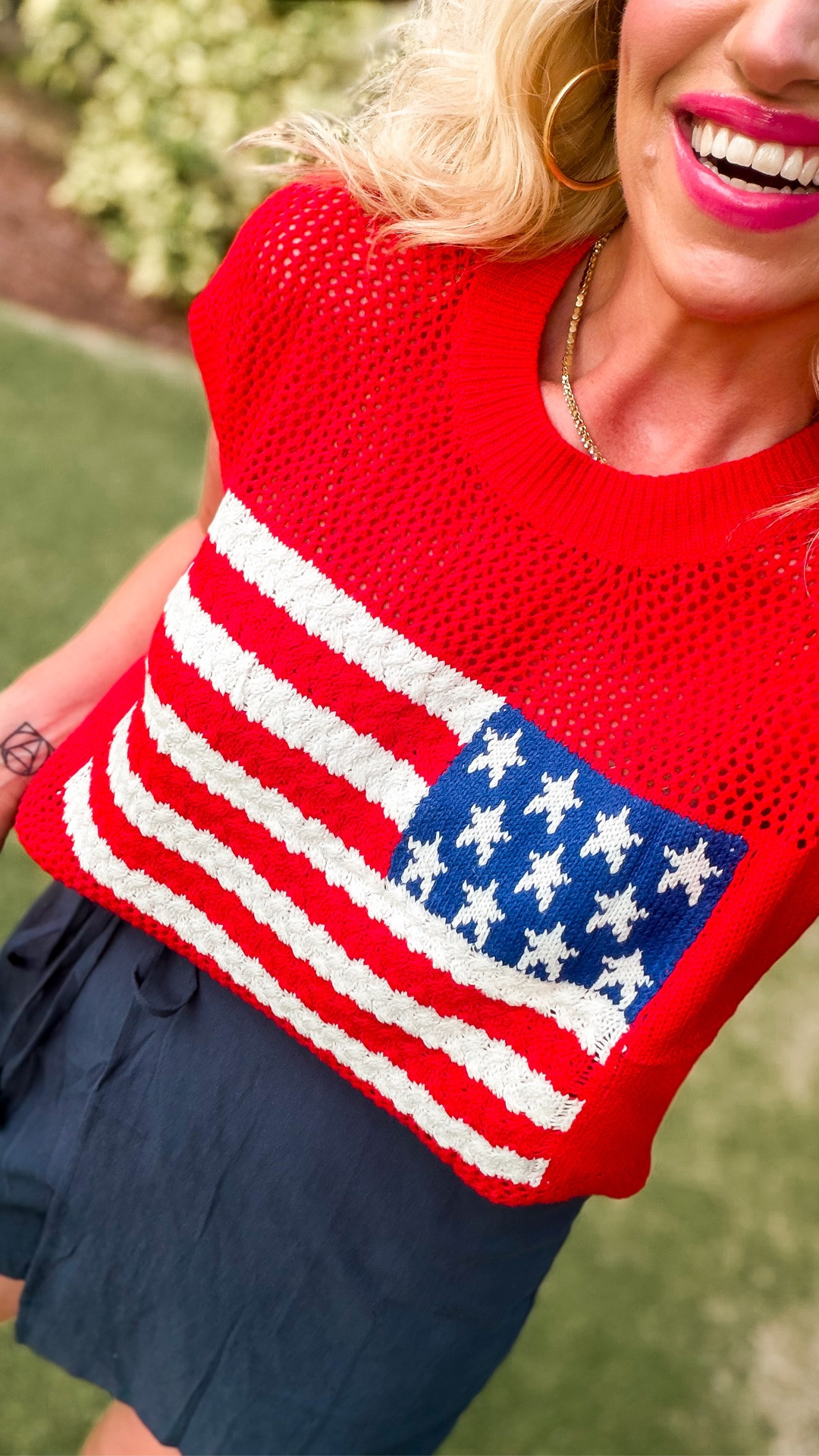 Fourth of July ootd 🇺🇸❤️
American flag sweater fit tts 
Linen skirt fits tts
Summer outfits

#LTKootd #LTKSaleAlert #LTKOver40