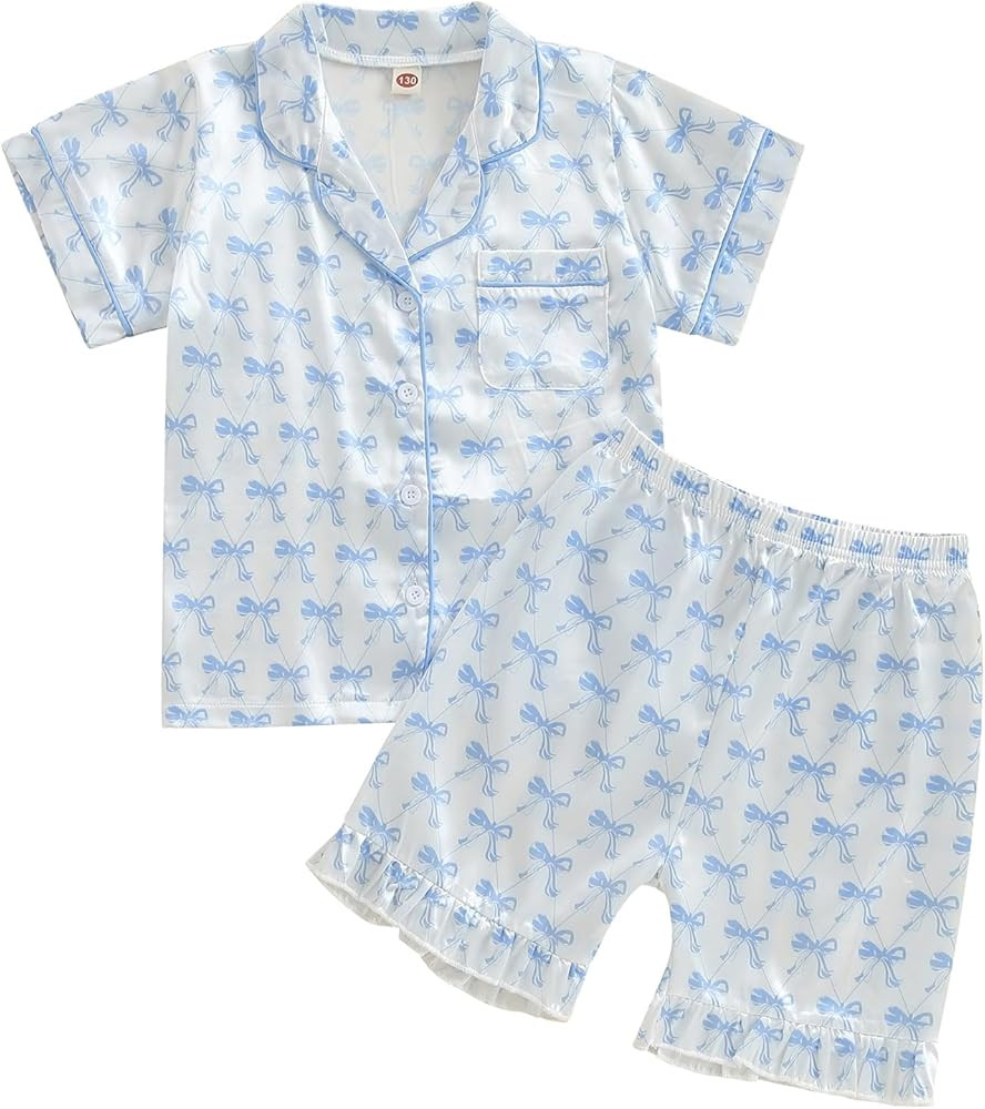 Toddler Kids Girl Silk Pajamas Baby Ruffled Sleeve Button Down Satin Silk Pjs Sleepwear Loungwear... | Amazon (US)